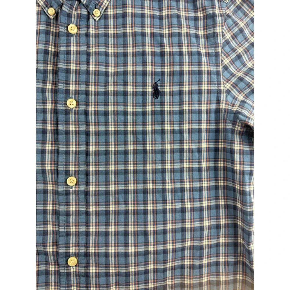 Ralph Lauren Boys XL 18-20 Short Sleeve Button Down Shirt Blue Plaid Cotton